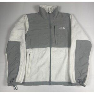 The North Face Women Medium White Grey Denali Fleece Full Zip Jacket Soft Shell